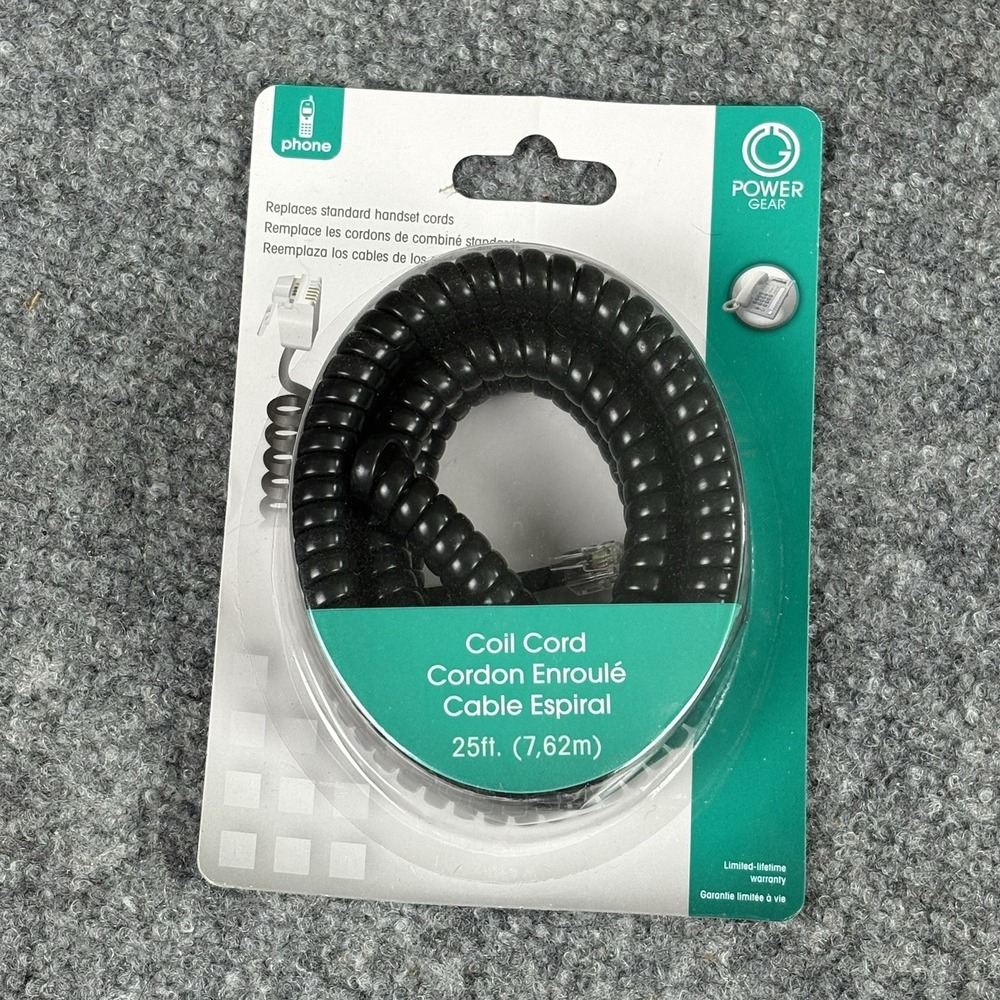 Power Gear Phone Coil Cord 25ft Black Replacement Handset Cable‎ 76139 New